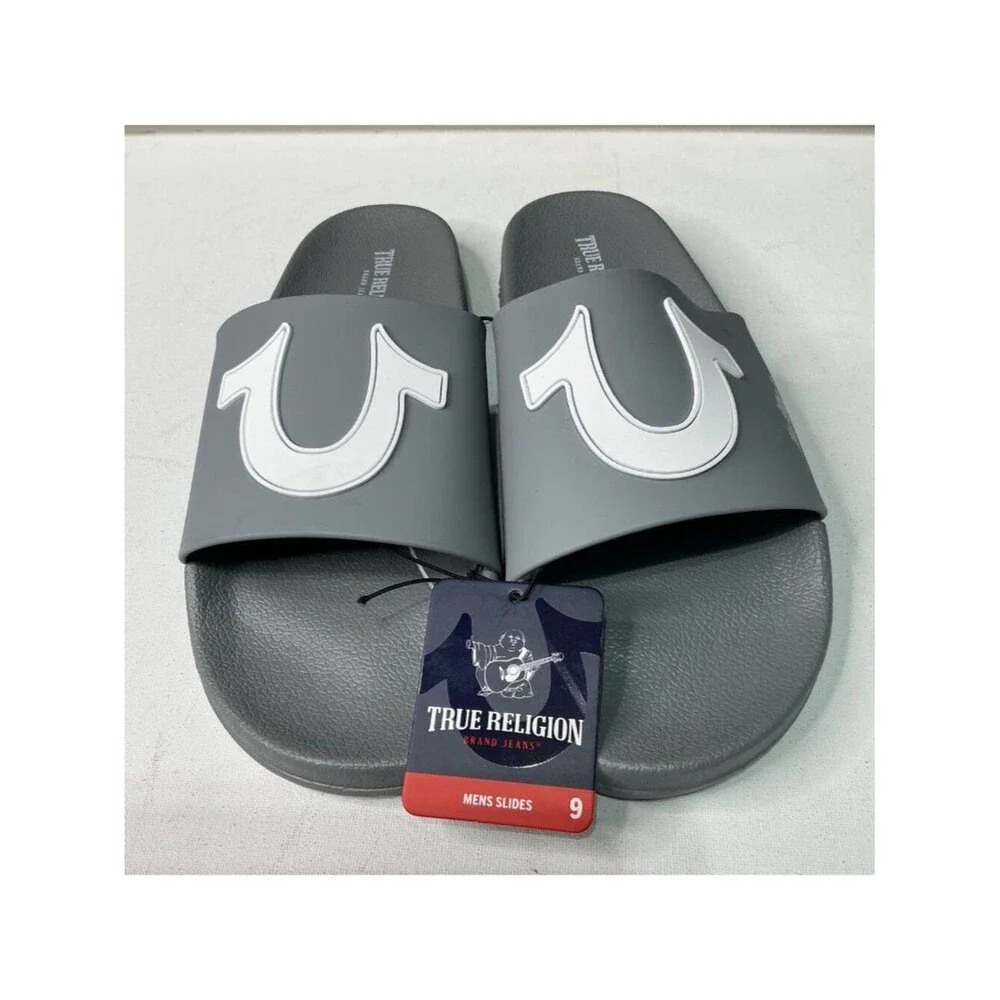 True Religion 112 Logo Men's Gray Slides Size 9 Casual Sandals